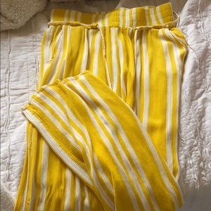 yellow and white stripe flowing pants